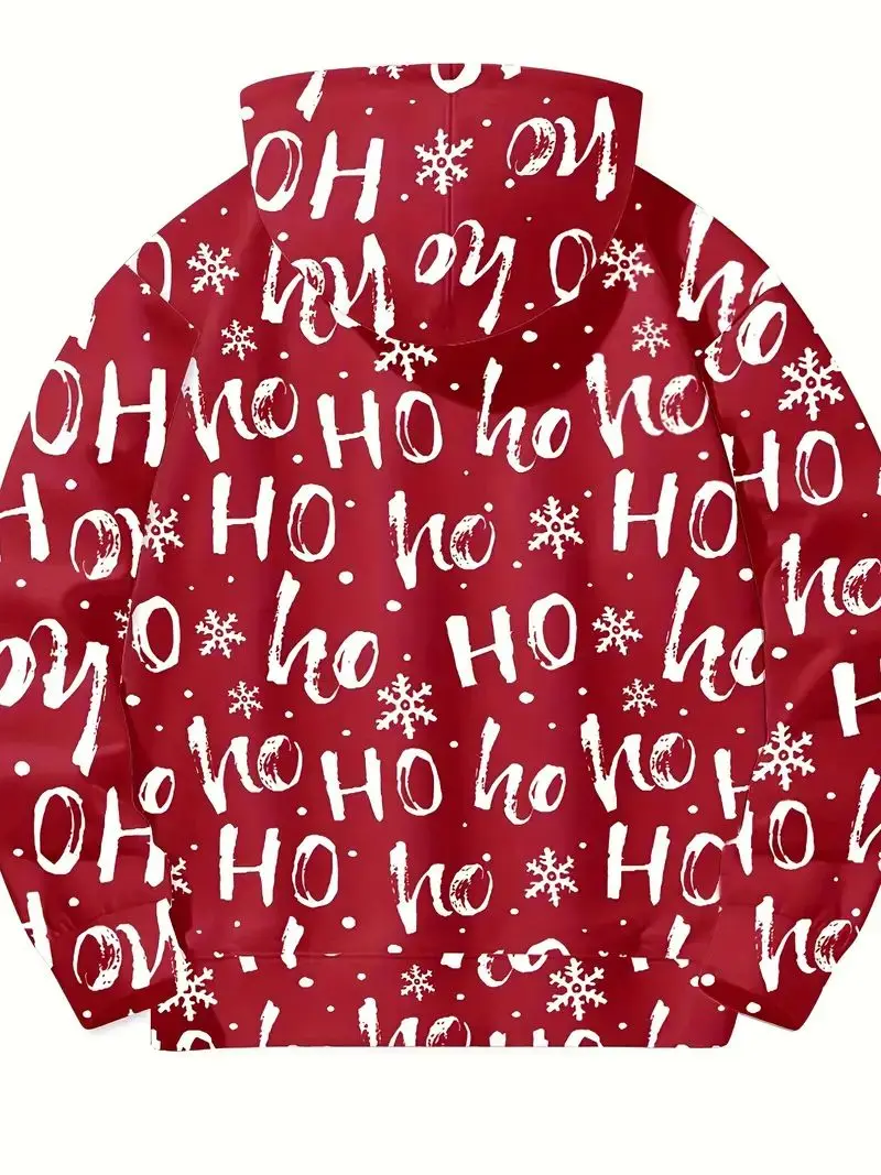 Men's 3D Christmas themed patterned hoodie, casual slightly stretchy breathable hoodie outdoor