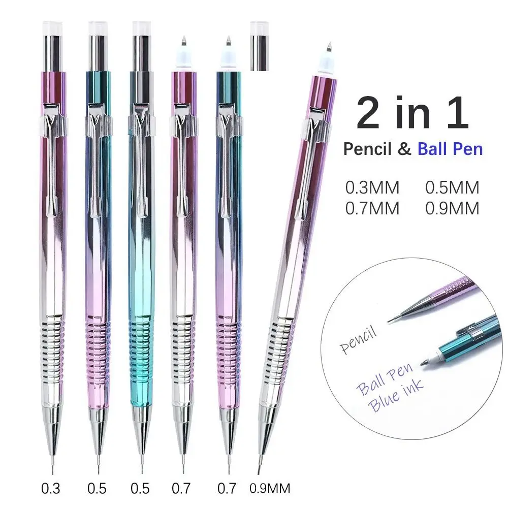 

New Metal Mechanical Pencil 2-in-1 Dual Head Ballpoint Pen 0.5/0.7/0.3/0.9mm Propelling Pencil School Office
