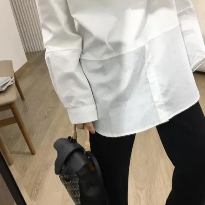 White T-shirts Women Patchwork Spring Autumn Loose Long Sleeve O-neck Solid Simple All-match Chic Sweet Japan Style Fashion Slim