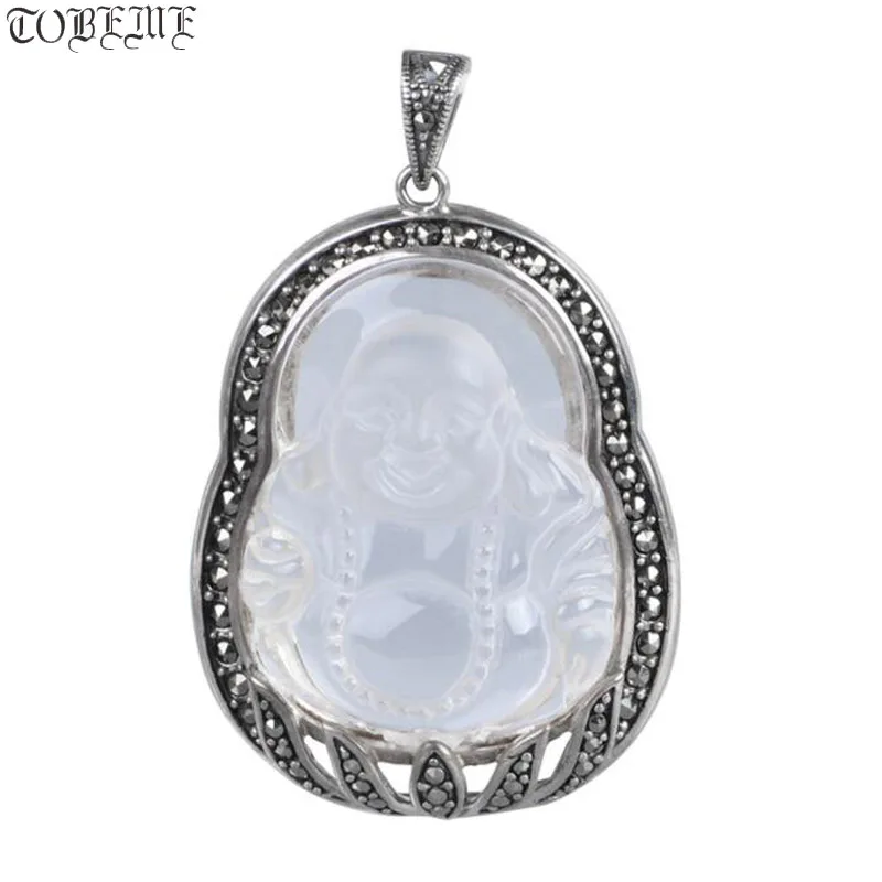 100% 925 Silver Crystal Laughing Buddha Pendant Sterling Silver Happy Buddha Amulet Buddhist Good Luck Pendant