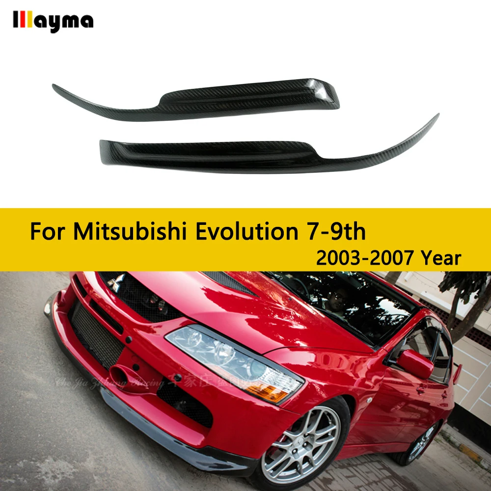 For Mitsubishi Lancer Evolution EVO 7 8 9 2003-2007 Car Headlight Carbon Fiber Eyebrows Fiber Glass FRP Primer Eyelids 2pcs