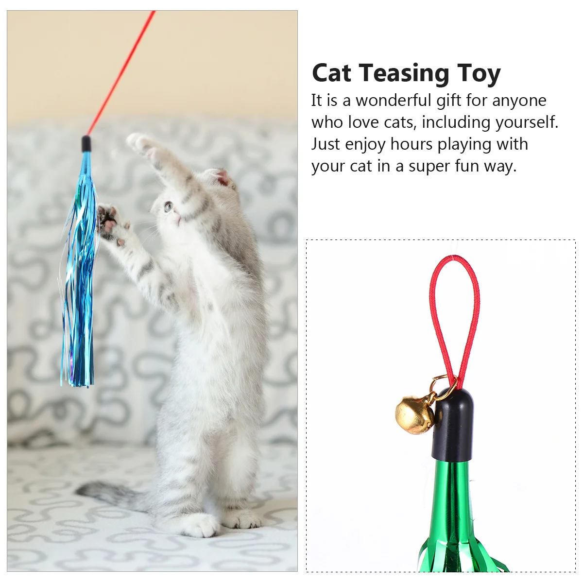 

10Pcs Cat Teaser Replacement Parts Glitter Tassel Design Safe Durable Interactive Cat Play Wand Accessories Kitten Teaser Wand