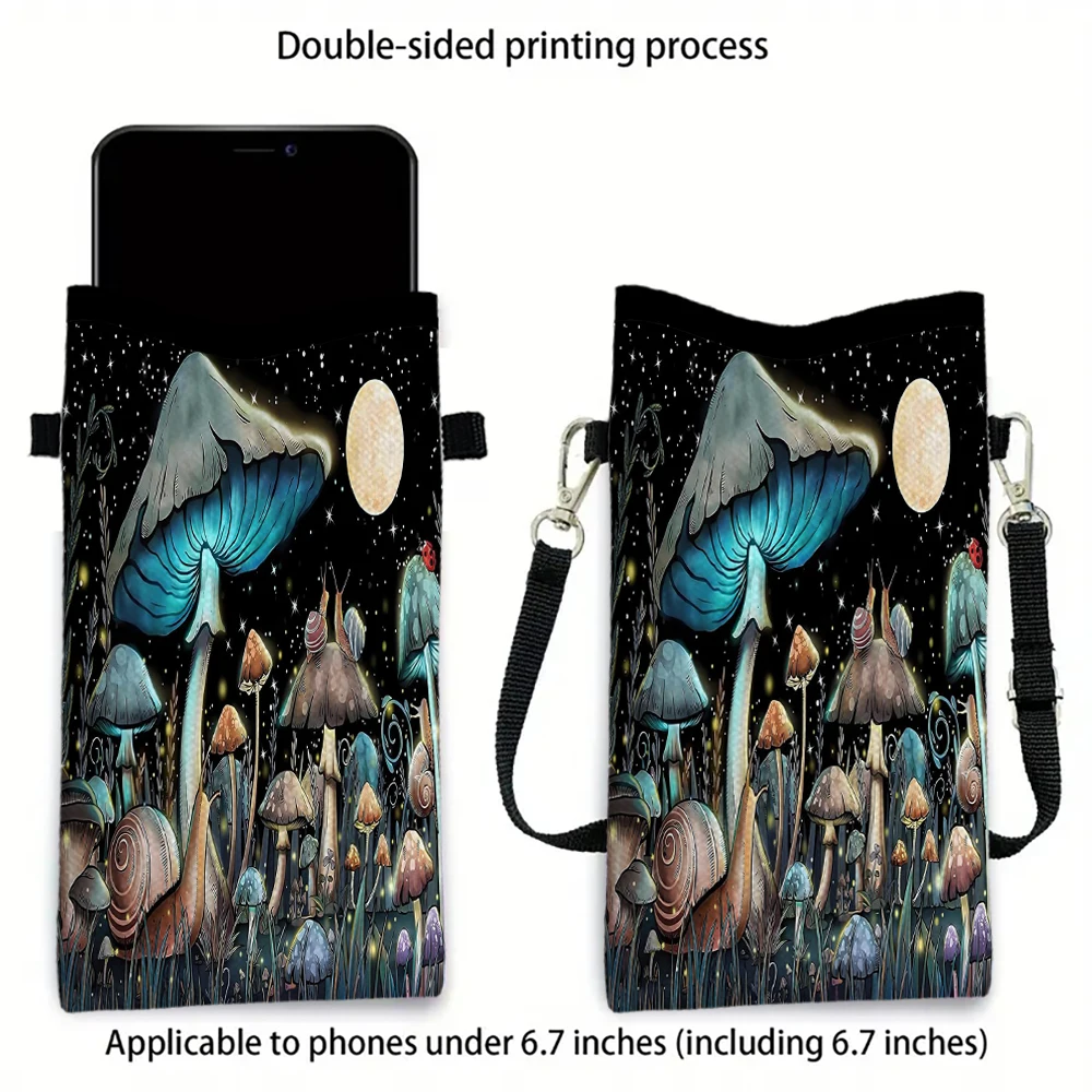 

Mushroom Patterned Shoulder Bag Material Phone Bag with Adjustable Strap, Casual Style Women's Wallet Accessory Storage bag