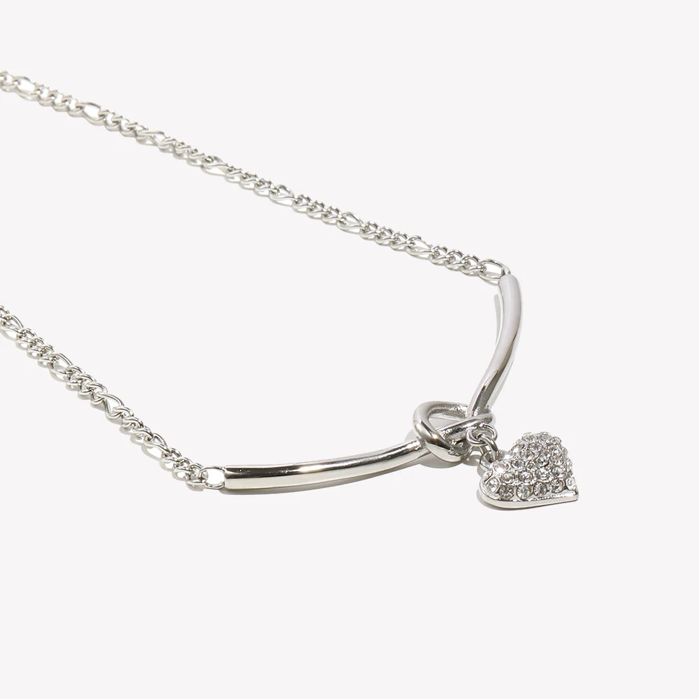 E.B.belle Cute  V-shape Rhinestone Heart Necklace Stainless Steel 18k Gold Plated For Women Fashion Charm Hypoallergenic image 5
