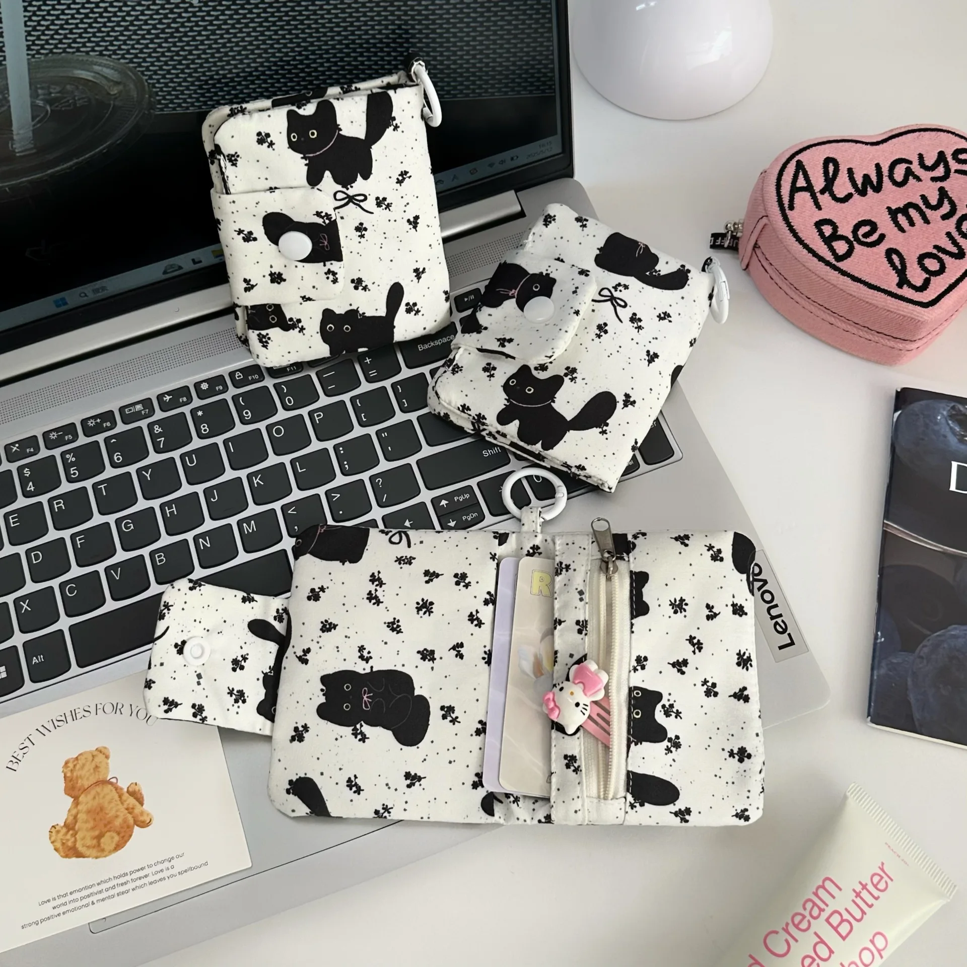 

Canvas Cute Animal Coin Purse for Girls Travel Portable Fashion Cartoon Cat Bow Card Holder Bag Hanging Decoration Small Wallet