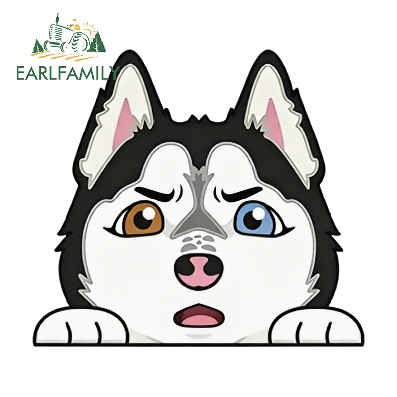 EARLFAMILY Alaskan Malamute Peeker Car Stickers and Decals Popular Anime Item Skateboard Surfboard Decals Simple Car Accessory