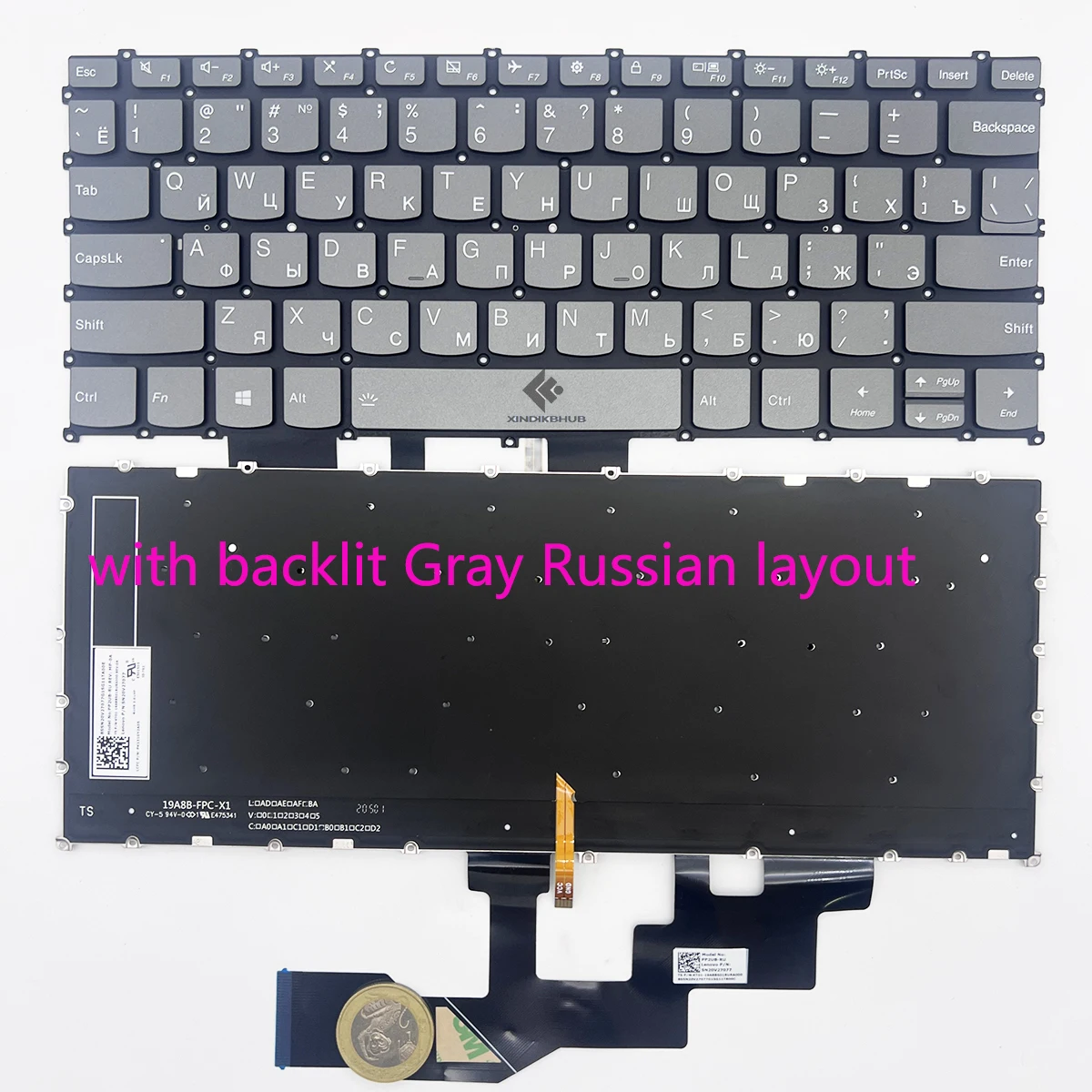 

Keyboard for Lenovo S540-13ARE/XXpro-13ARE 2020 Gray with backlit Russian layout