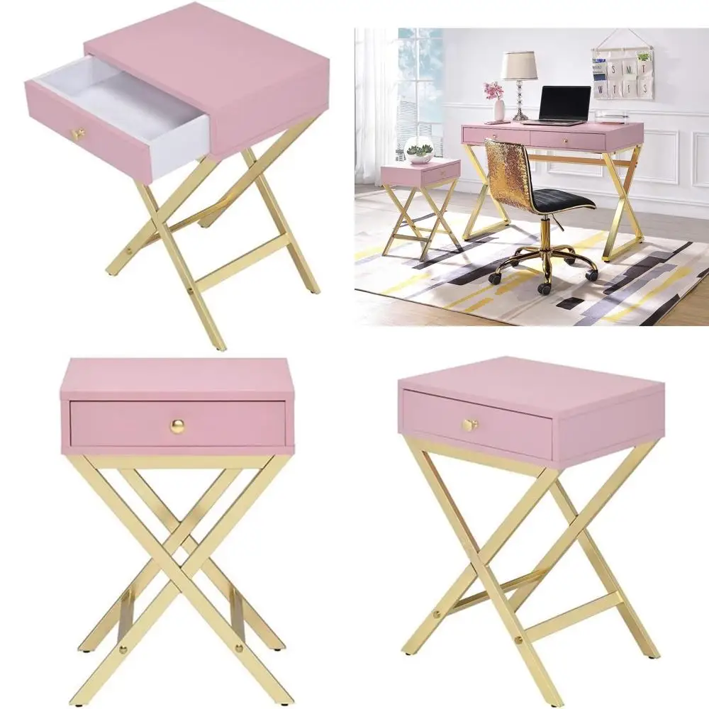 

Pink and Gold Accented Coleen Side Table