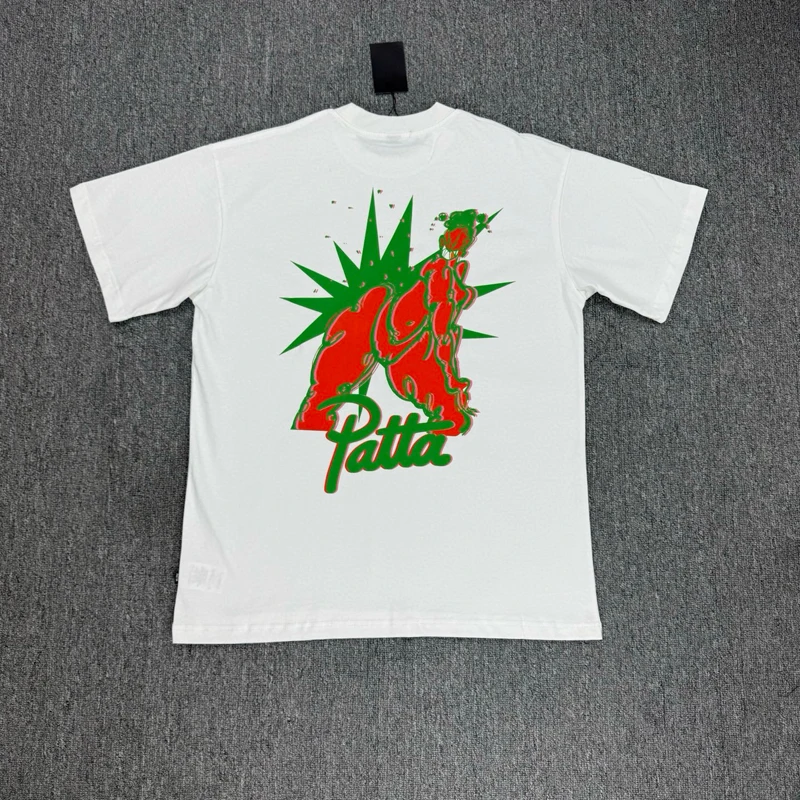 Men's High Street Fashion Red Green Graffiti Print Short Sleeve Patta T-shirts Real Photo Original Label PATTA Top Tee