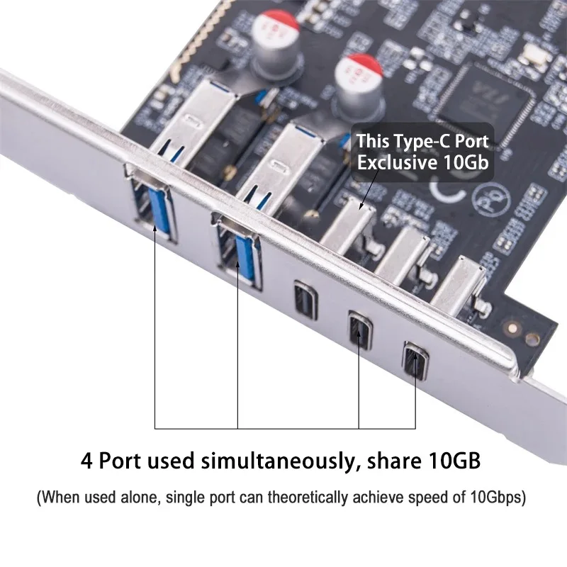 Desktop PCI-E to USB3.1 Expansion Card Desktop USB3.1 Type-A+Type-C Expansion Card 10Gbps
