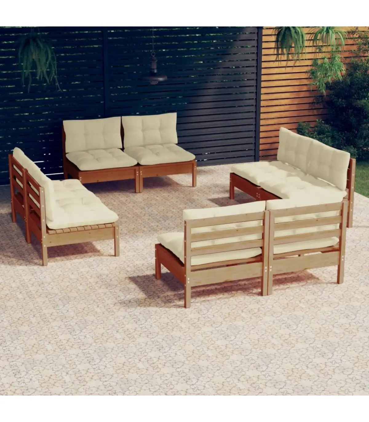 Garden sets garden furniture 8 pieces cushions pine wood cream