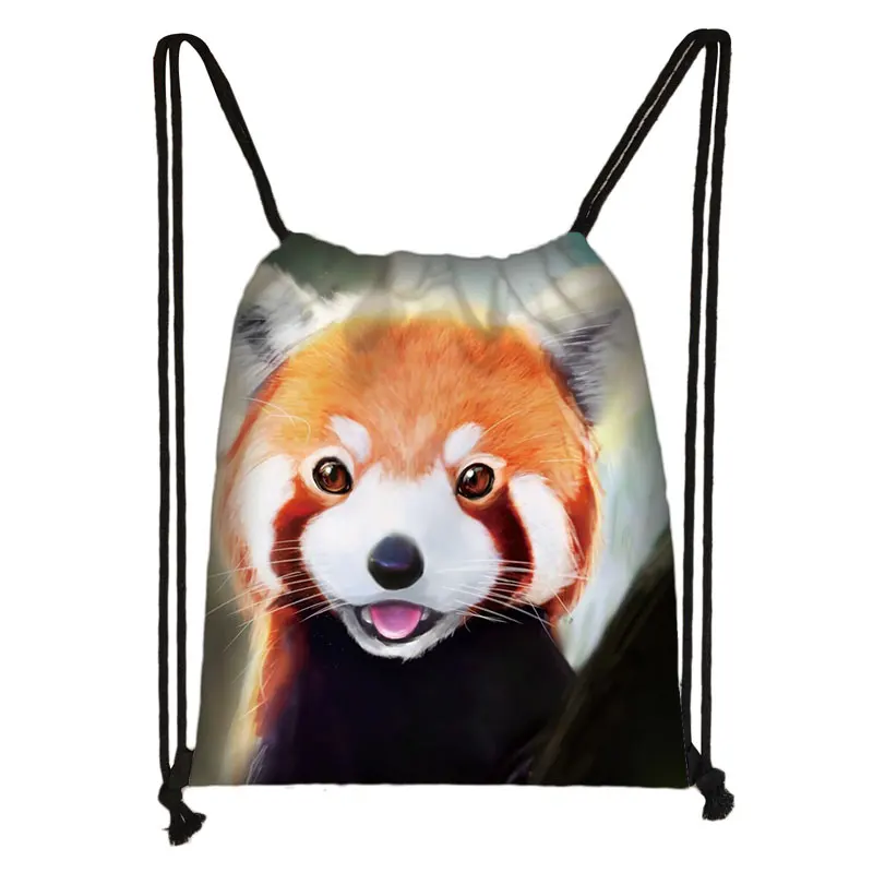 Cute Animal Raccoon Red Panda Drawstring Bag Women Backpack Teenager Rucksack Girls Shoulder Storage Bag for Travel Shoes Holder