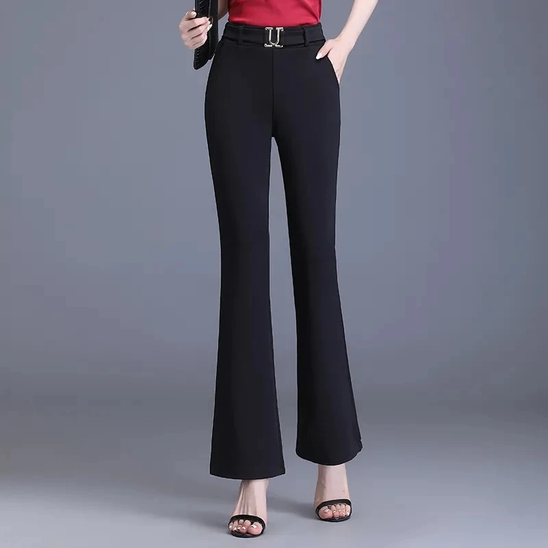 

Office Lady Fashion Loose Solid Wide Leg Pants Women Spring Autumn High Waist Elastic Casual Flare Trousers 2024 New Trousers