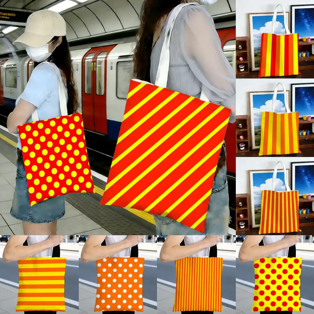 Retro Bright Vintage Red Yellow And Orange Storage Bags Printed Series Shoulder Bag Portable Daily Lightweight Tote Bag
