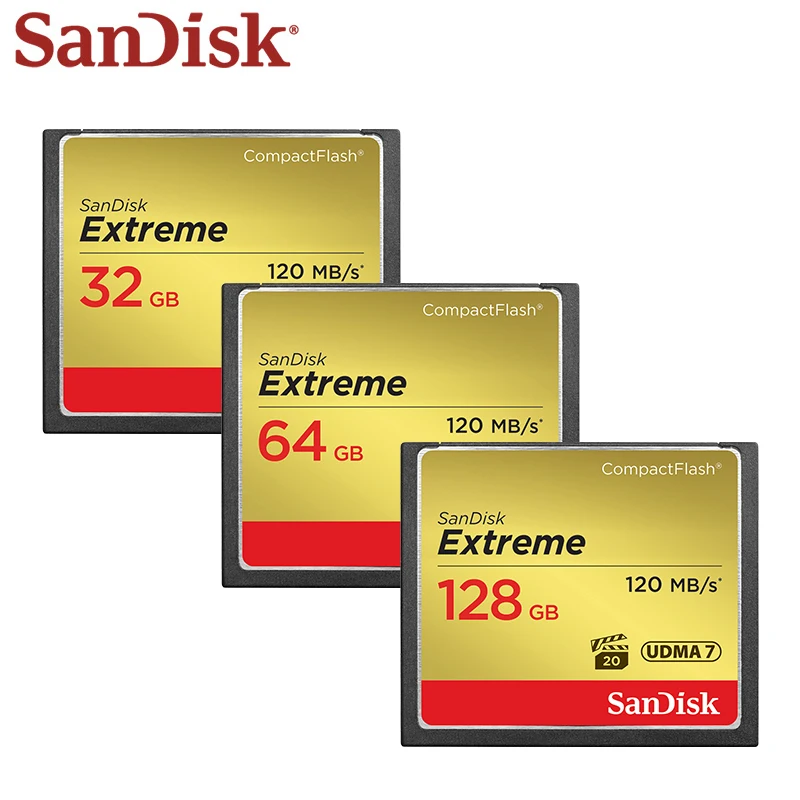 SanDisk kartu CF 64GB Compactflash UDMA-7 kartu memori kecepatan tinggi ekstrem 32GB 128GB membaca 120MB/dtk kartu U3 untuk kamera SLR