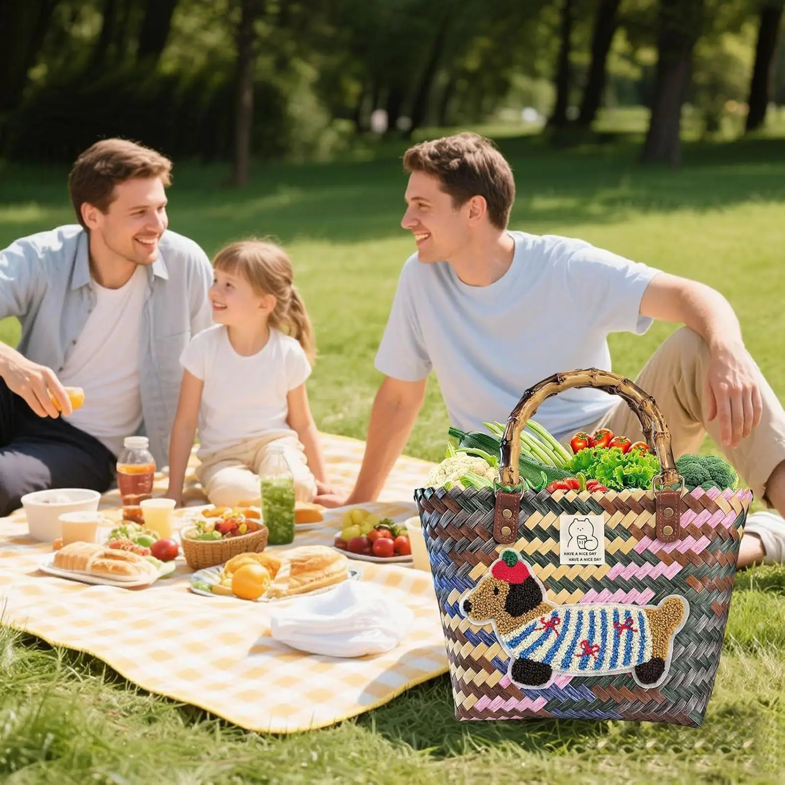 

Woven Beach Bag Dachshund Waterproof Shopping Bag Woven Handbag Shopping Basket For Work Travel Outdoor Picnic Wedding Dates
