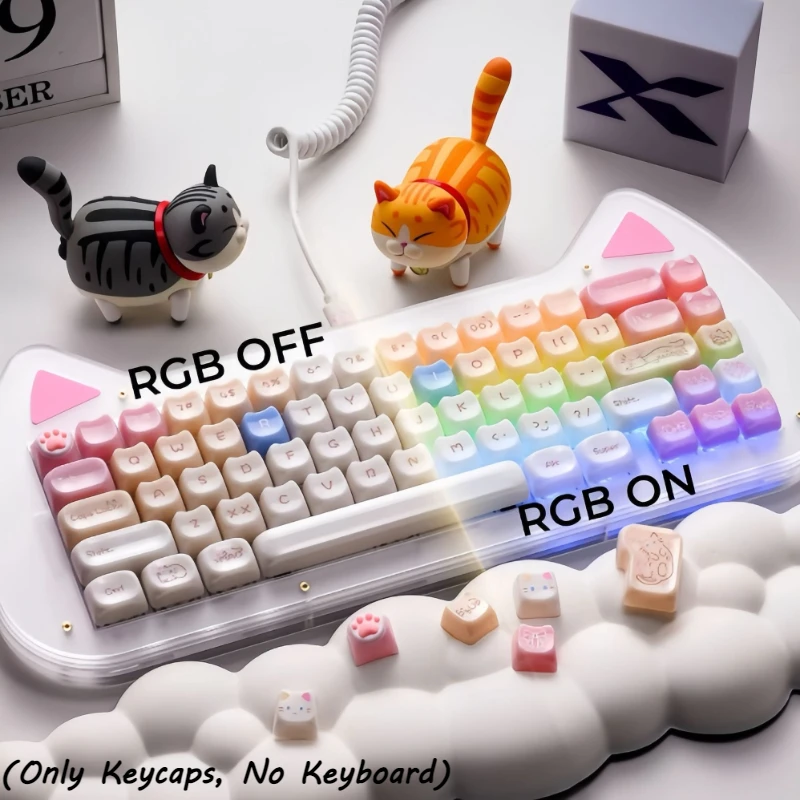 Cute Ragdoll Cat Jelly Transparent PC Keycaps MOA Profile 148Keys Set Positive Print RGB Backlit KeyCaps for Mechanical Keyboard
