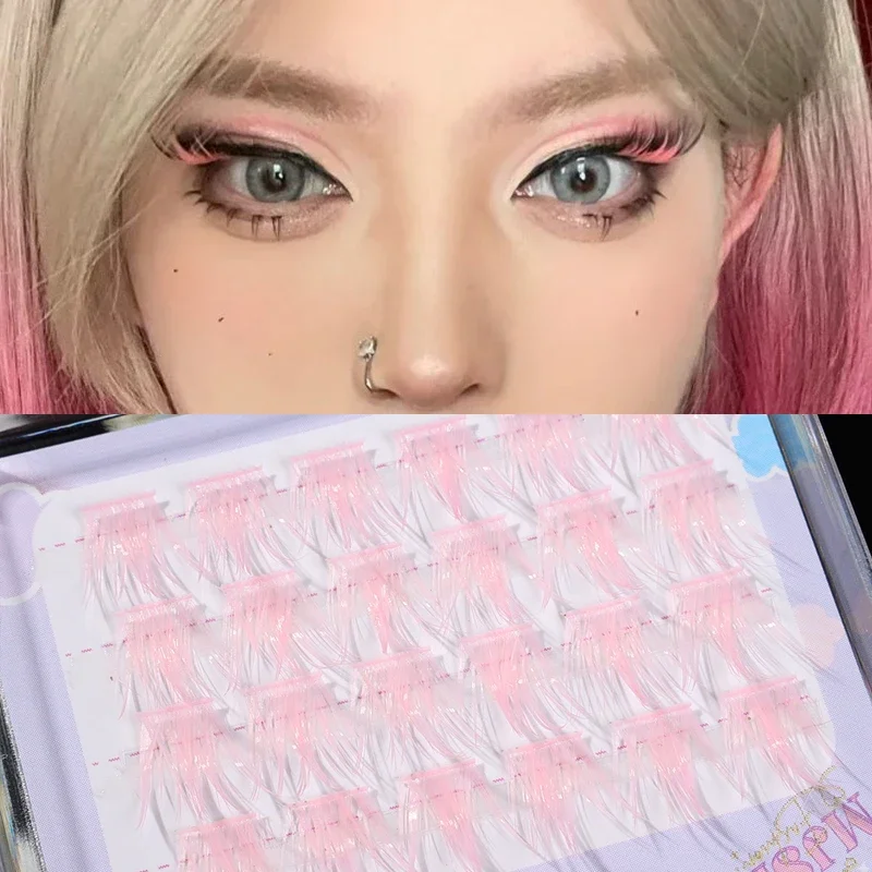 Pink/White/Blue/Purple Individual Eyelashes Manga Lashes Natural False Lashes Fluffy Soft Cross Colored Lashes Extension Makeup