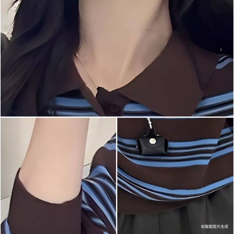 Damska dzianinowa bluzka z długim rękawem, kołnierzykiem polo w kontrastowe paski, nowy model na jesień i zimę.