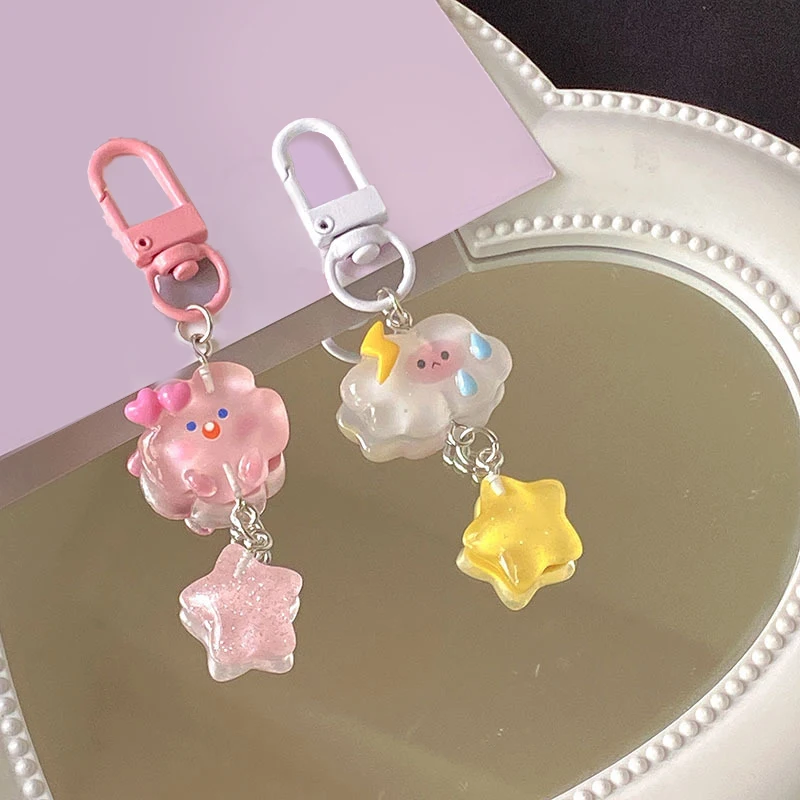 Cute Cartoon Cloud Star Keychain Pentagram Key Chain For Girls Children Decoration Key Ring Jewelry