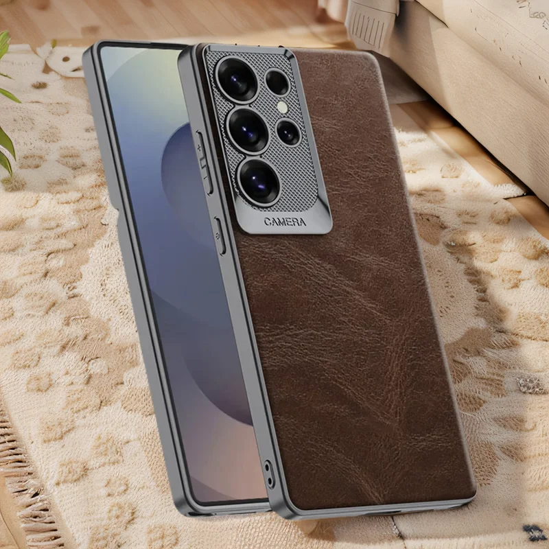 

Чехол для Samsung Galaxy S25 Ultra, деловой простой кожаный чехол для камеры, защитный тонкий жесткий чехол для Galaxy S25 S24 Ultra, чехол