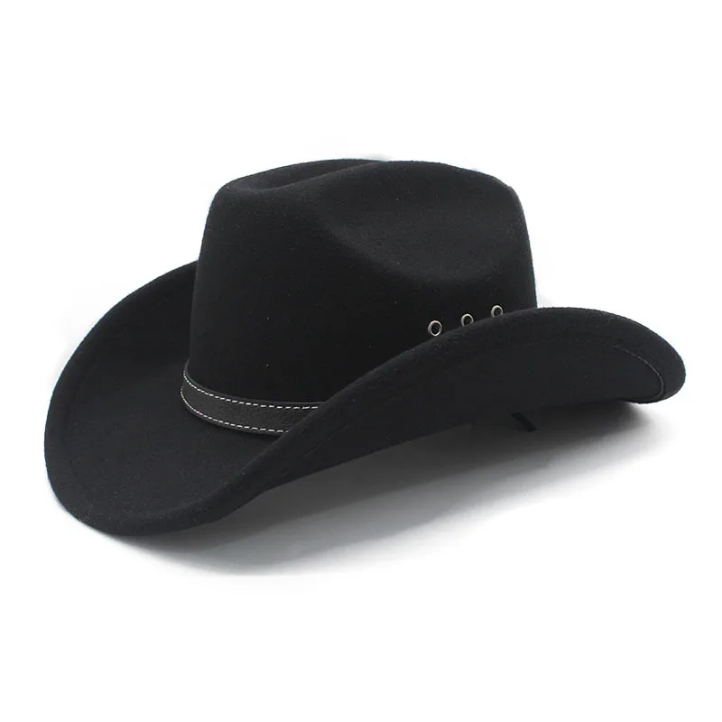 Western Cowboy Hat for Men and Women, Straight Angle, Curved Brim, Woolen Fedora, Ethnic Style, Tibetan Cowboy Hat