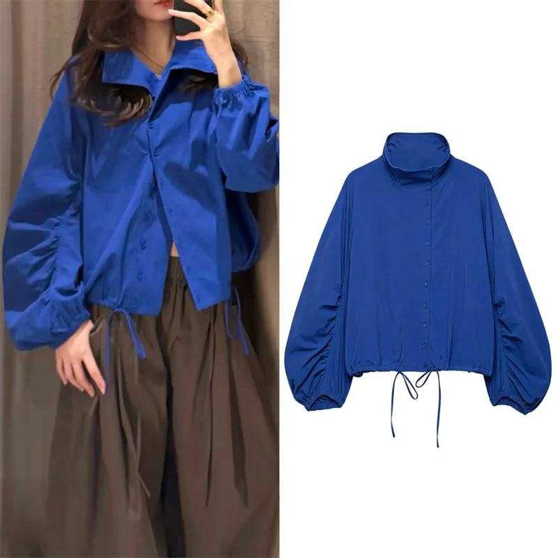 Guobioziy Women's Jacket 2026 Fall New Klein Blue Long Sleeve Drawstring Loose Jacket Parka Casual Fashion Personality