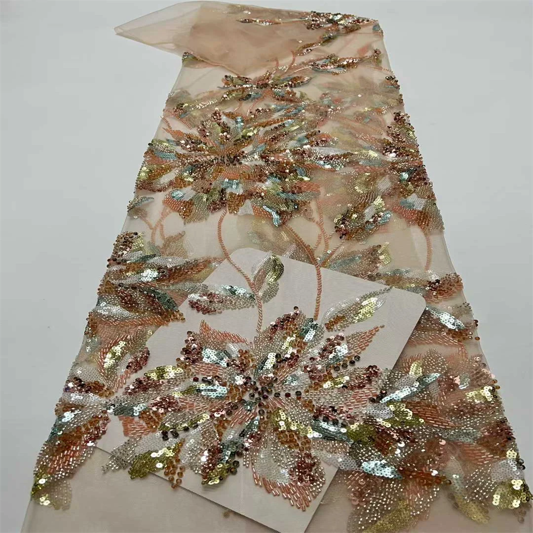 

Тюлевая кружевная ткань с бисером и пайетками 2026: Горячая новинка для африканских, нигерийских и французских свадебных платьев класса люкс для невест и вечеринок