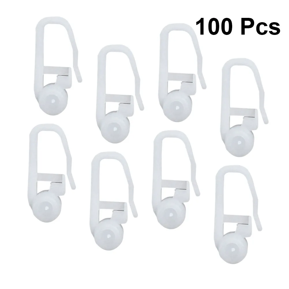 

100pc Curtain Hanging Ring Hooks Universal Roller Sliding for Bed Curtains Heavy Drapes Plastic Easy Install Smooth