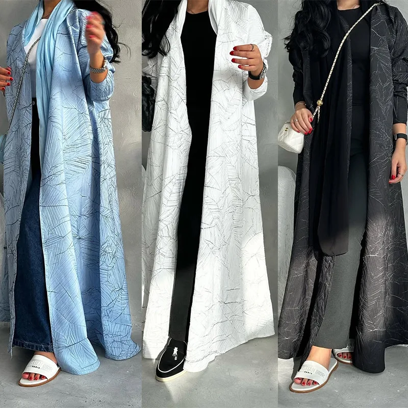 

Arabic Open Abaya Jacquard Elegant Muslim Women Cardigan Outwear Long Dress Islamic Vacation Kimono Turkish Modest Kaftan Robe