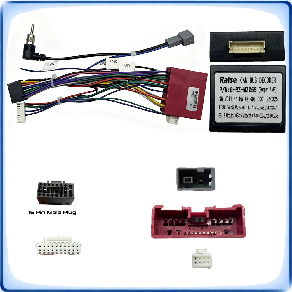 Car Accessories Radio Wiring Harness with CANBUS Decoder 16Pin to 24Pin Adapter for Mazda 6 GH1 GH2 3 BL BM CX7