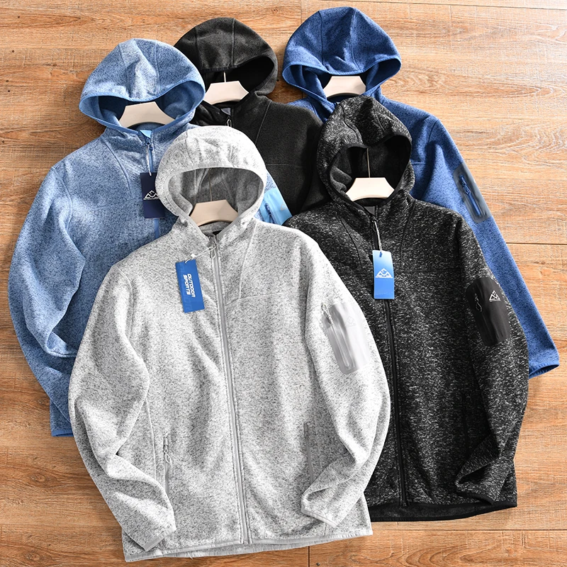 

Скандинавское вязаное мужское пальто на подкладке на подкладке, модное осенне-зимнее пальто с капюшоном, молодежное пальто с подставкой из полиэфирного волокна на молнии...