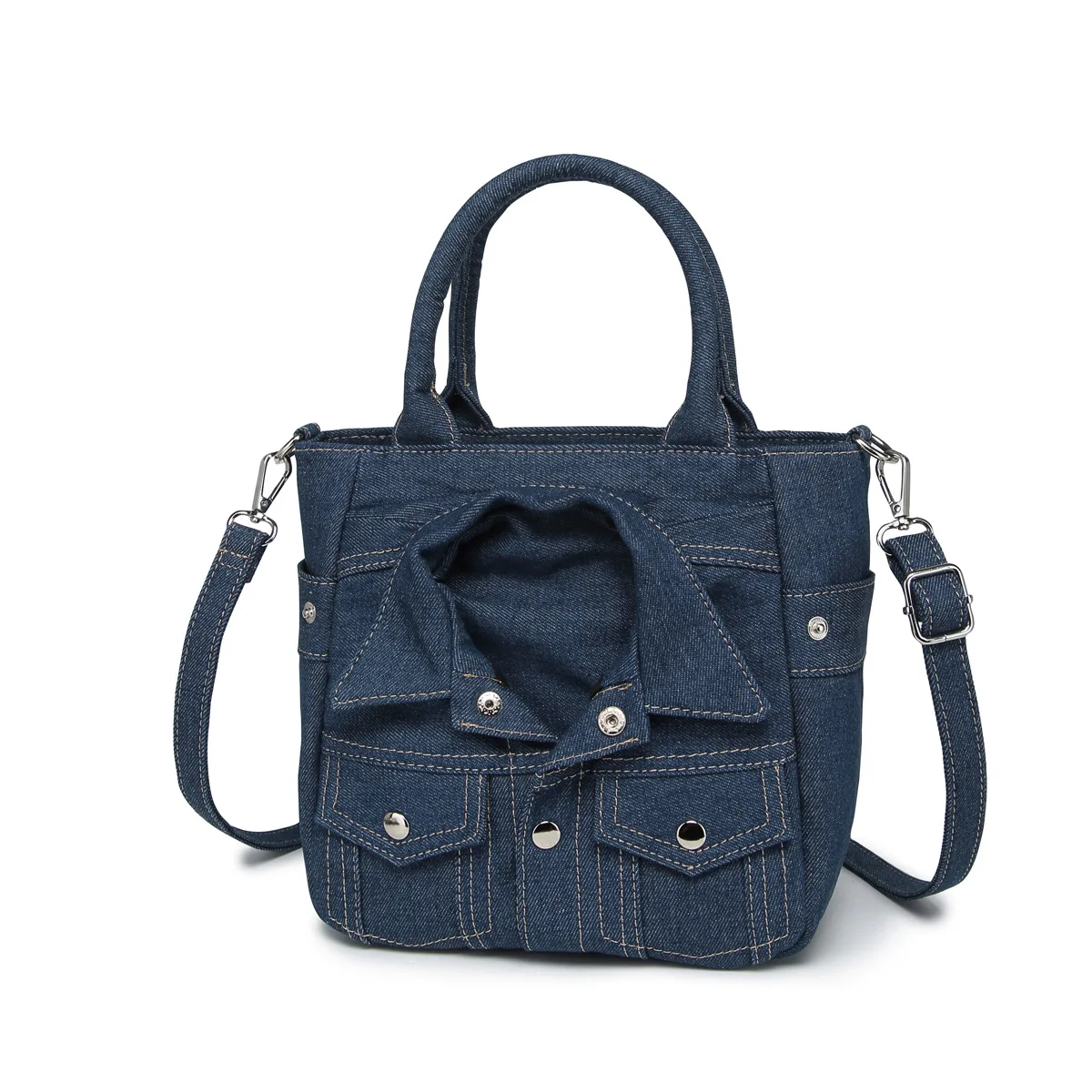 Creative Denim Clothing Coat Shaped Shoulder Bag Funny Multiple Pockets Zipper Decoration Avant-Garde Crossbody Bag