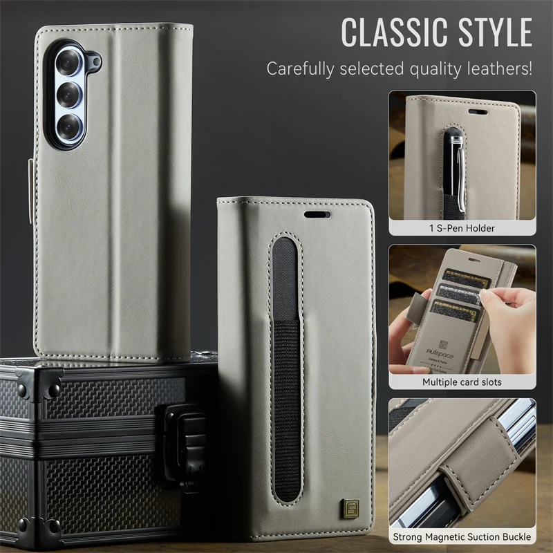 

Magnetic Wireless Charging PU Leather Wallet Card Slot Case For Samsung Galaxy Z Fold 6 5 5G Fold6 Note 20 Ultra Flip Stand Case