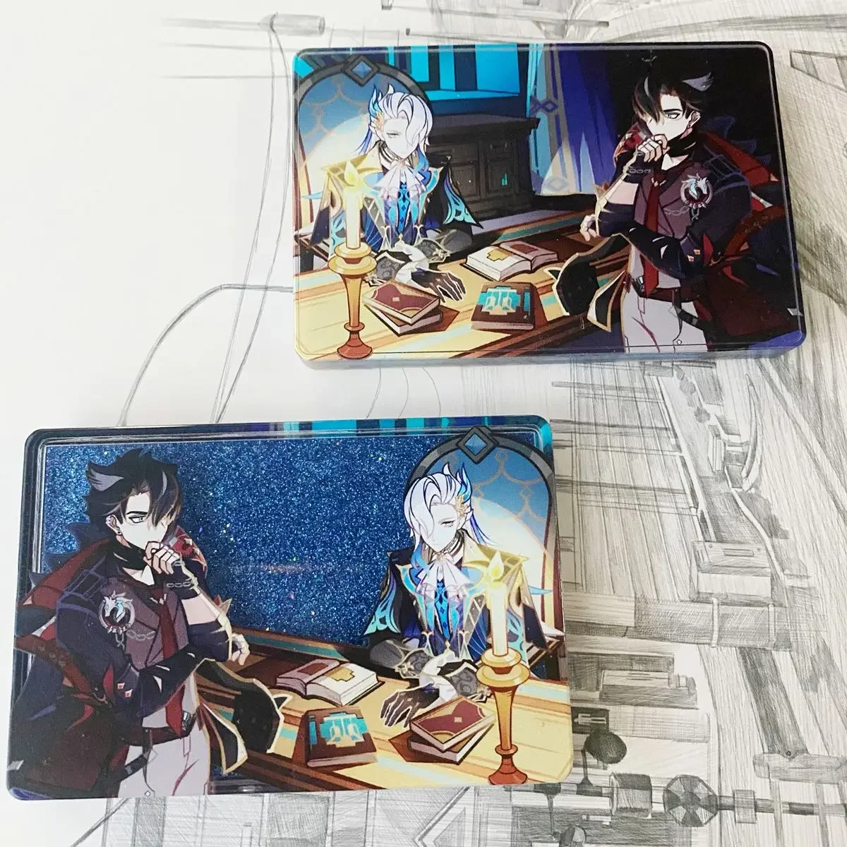 أنيمي Genshin تأثير تأثيري الطوب الاكريليك ، Kamisato Ayato ، الرمال المتحركة Mahjong ، علامة واقفة ، ديكور الطاولة ، عيد الميلاد ، هدية عيد ميلاد