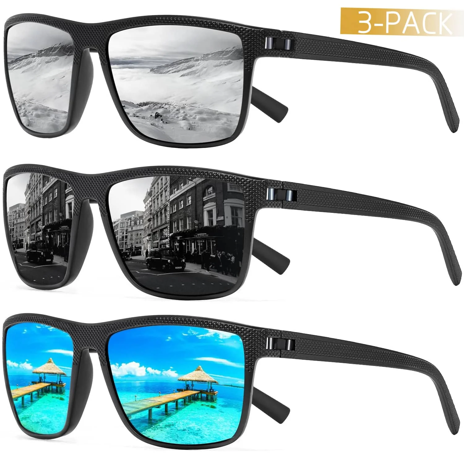 

CRIXALIS 3PCS Square Polarized Sunglasses for Men Outdoor Fishing Sun Glasses Male Anti-glare Fashion Mirror Shades Female UV400