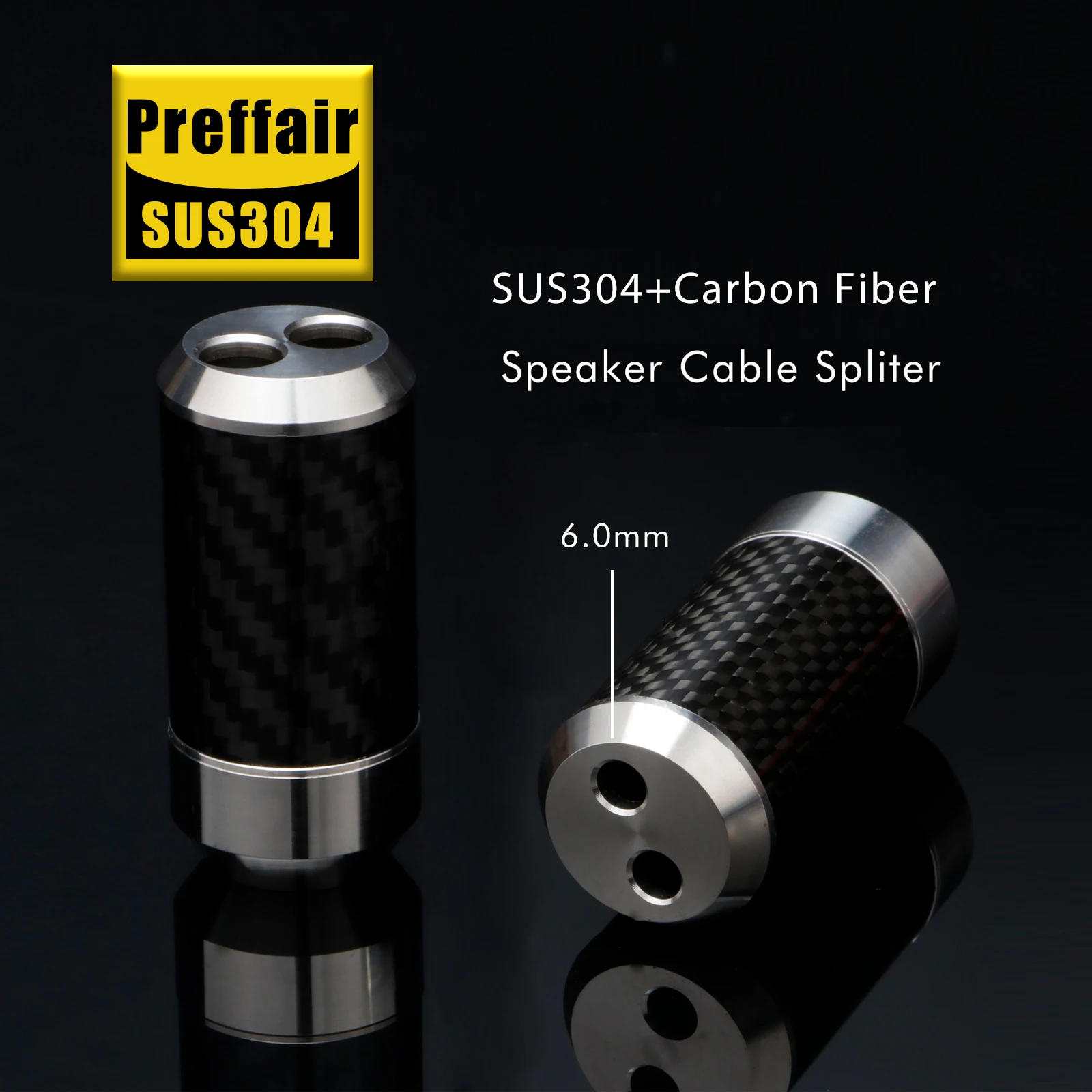 Preffair A1606B A1609B 4 stuks 304 roestvrij staal koolstofvezel broekkabel Y-splitter voor audio-/luidsprekerkabel 16 mm tot 2 * 9 mm / 6 mm