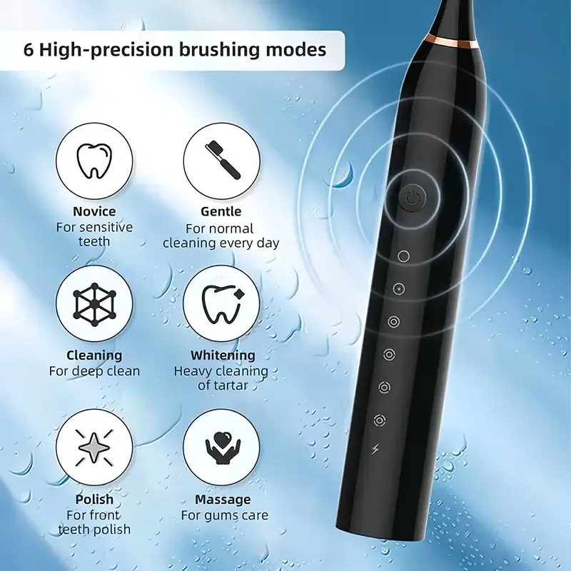 4 Brush-Head Electric Toothbrush for Adults - Rechargeable with 5 Cleaning Modes,Medium Firmness, Nylon Bristles, Waterproof