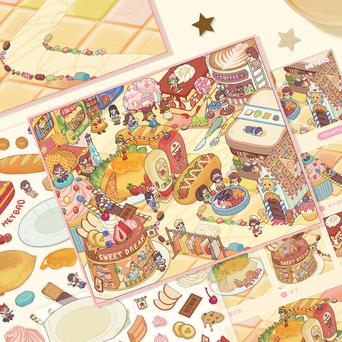HEYBAO Anniversary Mini Scene Book | Japanese Retro Comic Stickers & Cards, for Journal & Scrapbook Decor
