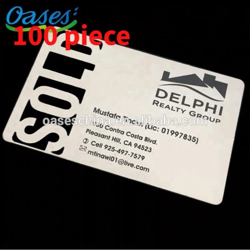 10 0piece.Custom.304 stainless steel metal visiting card etched and printing