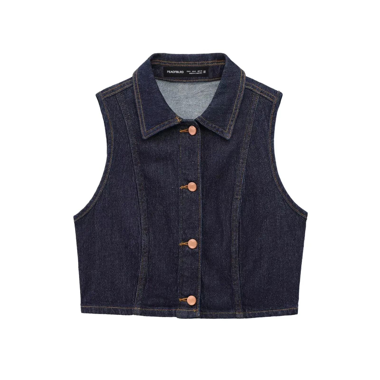 

Zevity Women Basic Turn Down Collar Sleeveless Buttons Denim Blouse Female Chic Casual Slim Vest Shirt Blusas Crop Tops LS9128