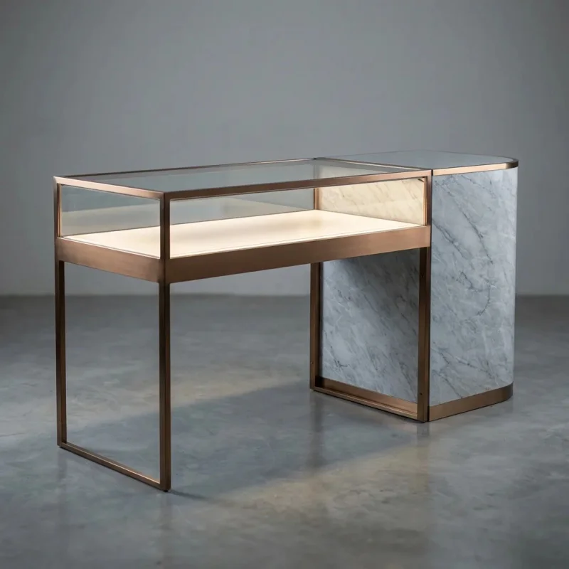 custom.Luxury Jewelry Display Cabinet Lockable Glass Showcase LED Waterproof Spacious Workbench High-End Retail