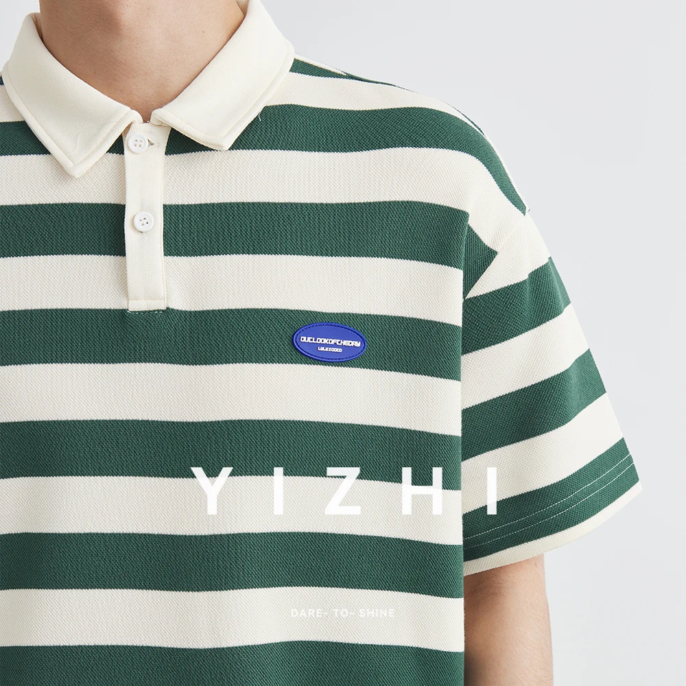 Fashion Men's Striped Short Sleeve T-shirt 2025 Summer New Lapel Polo Shirt Heavy Casual Loose Half Sleeve Top Men POLO Shirt