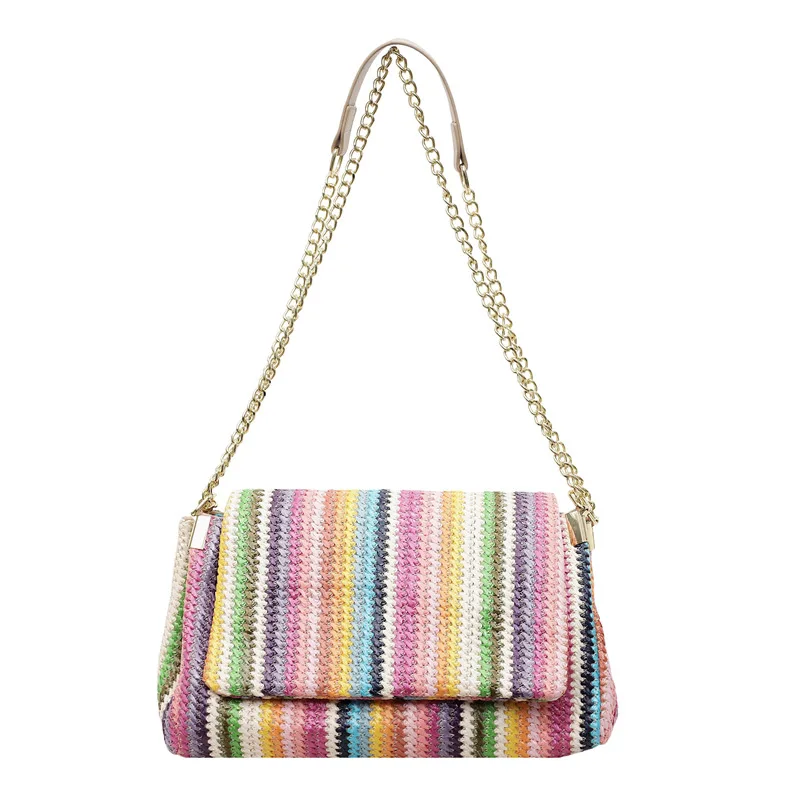 

Rainbow Summer Women's Flip Crossbody Bag Trendy Woven Chain Women's Bag Snap Closure Simple Casual Daily Shopper Bag Bols
