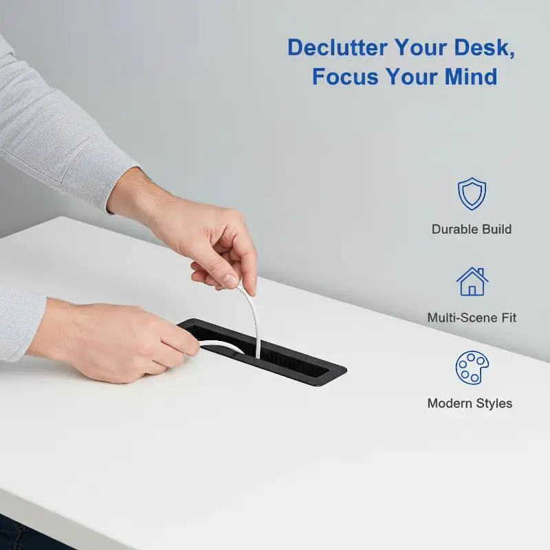 Plastic Desk Cable Grommet With Dustproof Brush And Flip Cover For Office Home Desktop Wire Management