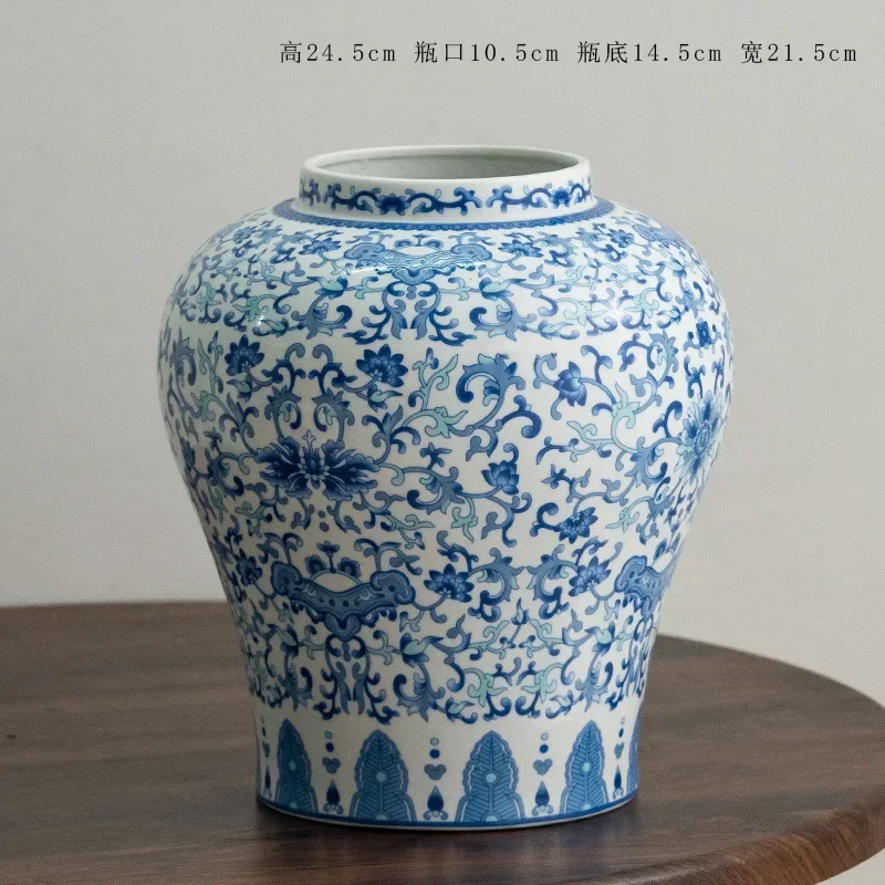 Blue and White Pottery Vase Vintage Dining Table Office Home Decoration Living Room Decoration Ornaments Flower Ware