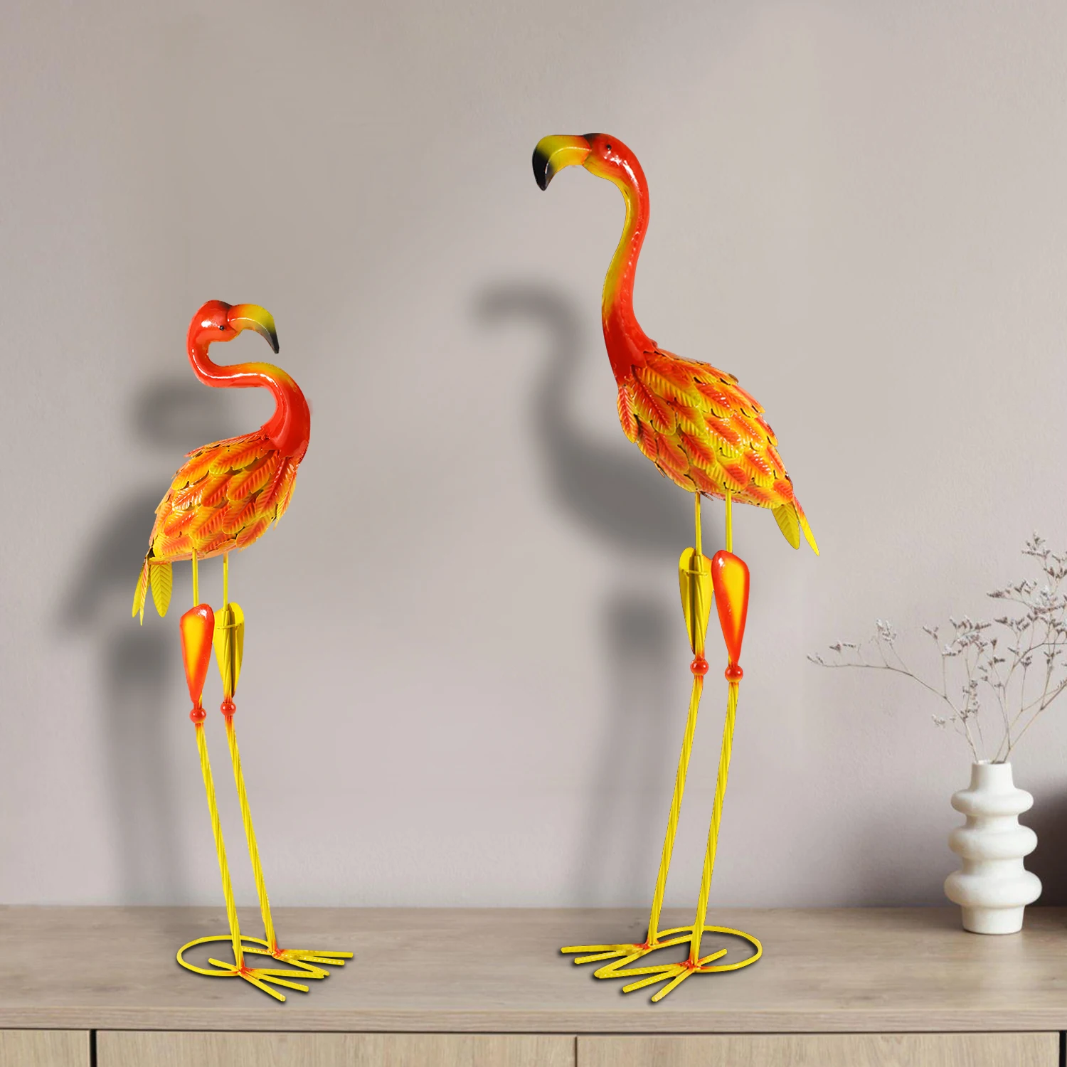 2pc, Large Metal Flamingo Garden Statues And Sculptures, Flamingo Bird Garden Art Outdoor Statue For Home Decor, Garden Decor, P