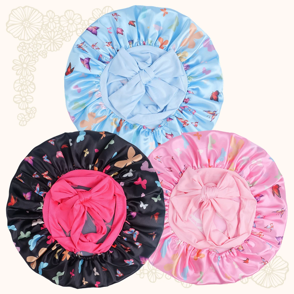 1pc Satin Bonnet for Sleeping - Butterfly Print Hair Care Cap with Adjustable Headband, Soft Breathable Design for Women