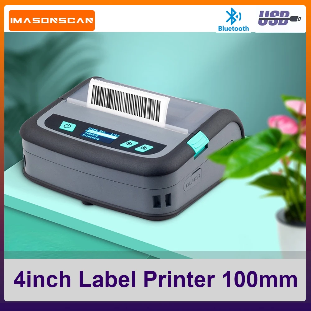 4inch Thermal Label Printer Clothing Jewelry Product Price Barcode Sticker Mobile Phone Bluetooth Portable Printer 40-112mm