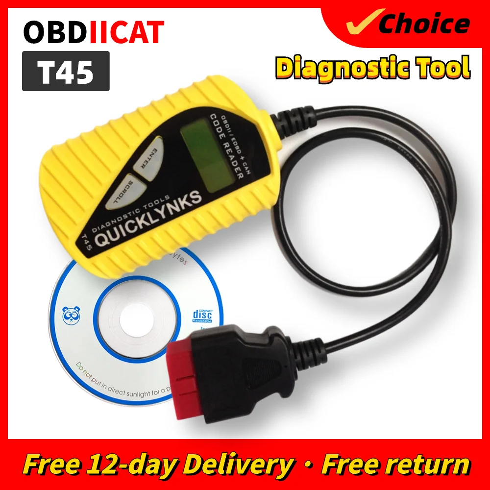 OBDIICAT Code Reader Original T45 Leagend Quicklynks Work On  Multi-language CAN OBDII Scanner T45 Auto Diagnostic Tool